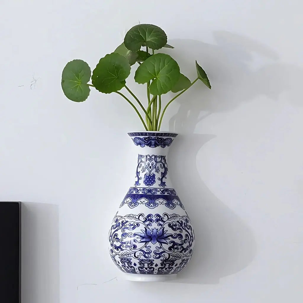 Elegant Handcrafted Ceramic Wall Vase in Blue and White