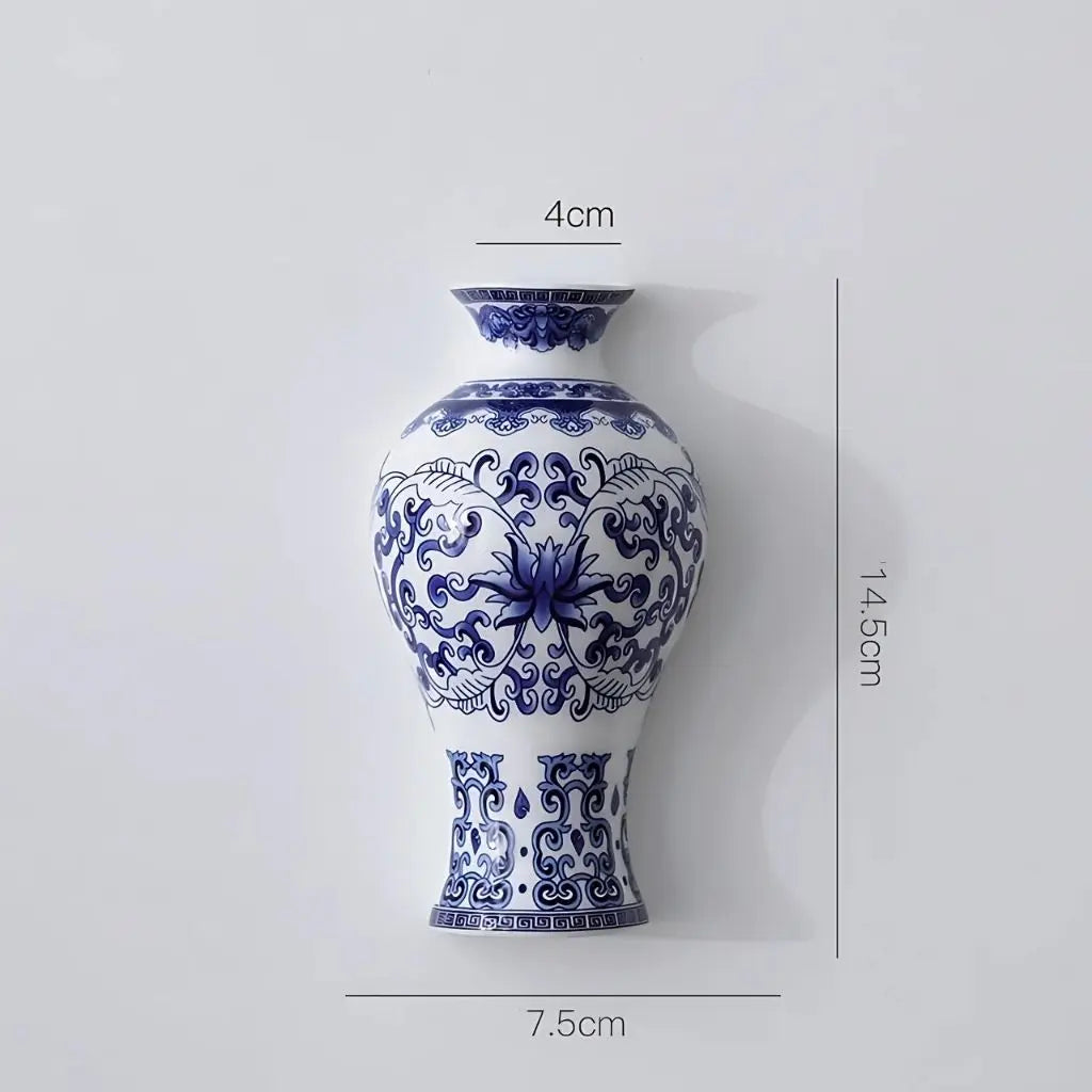 Elegant Handcrafted Ceramic Wall Vase in Blue and White