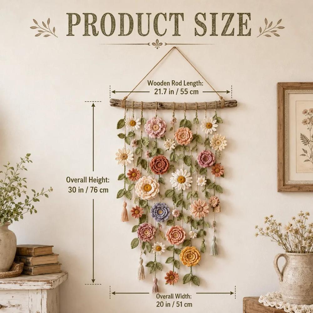 Tassel-Trimmed Flower Wall Decor in Crochet Design