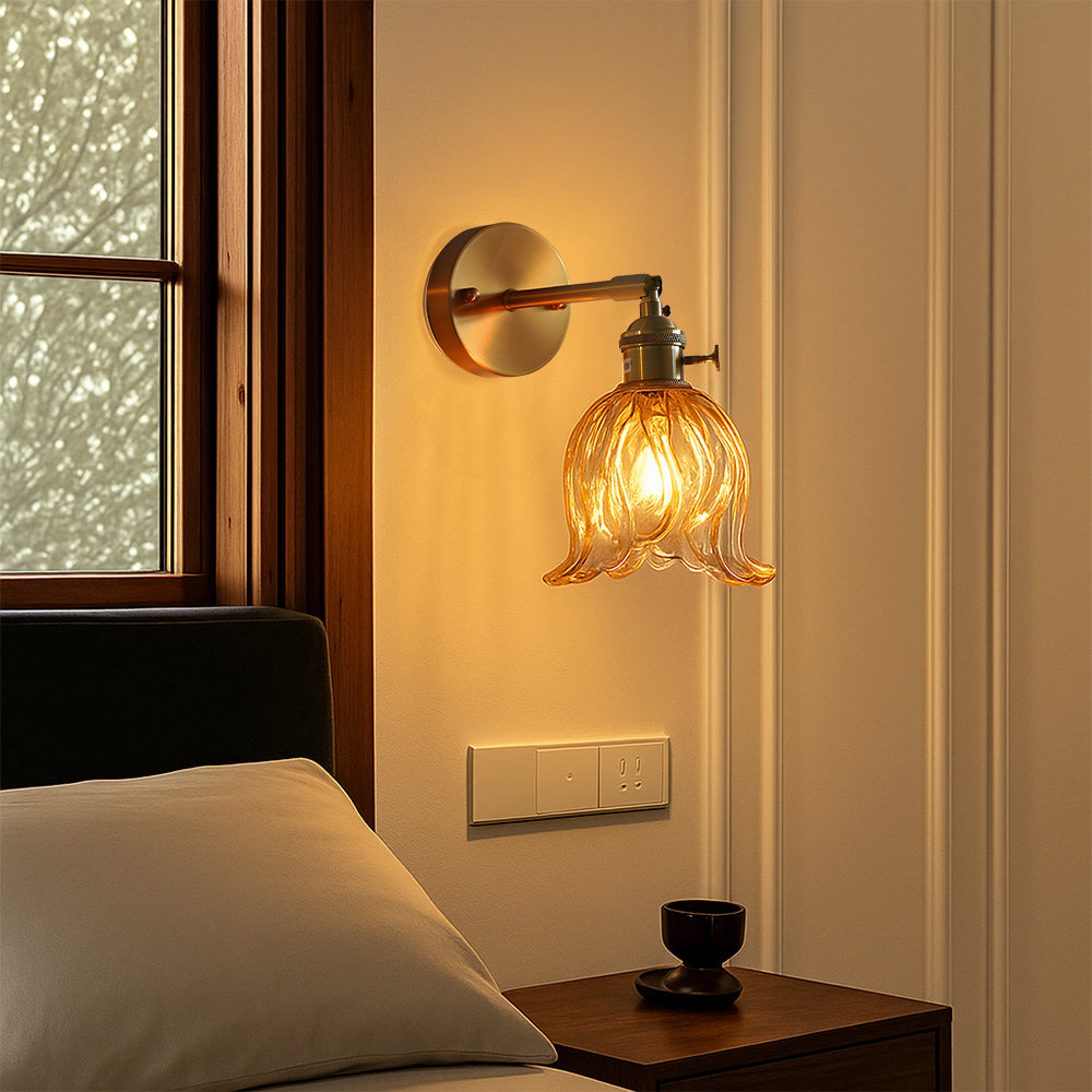 Glass Wall Lamp with Vintage Floral Design