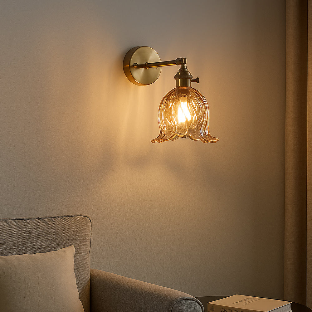 Glass Wall Lamp with Vintage Floral Design
