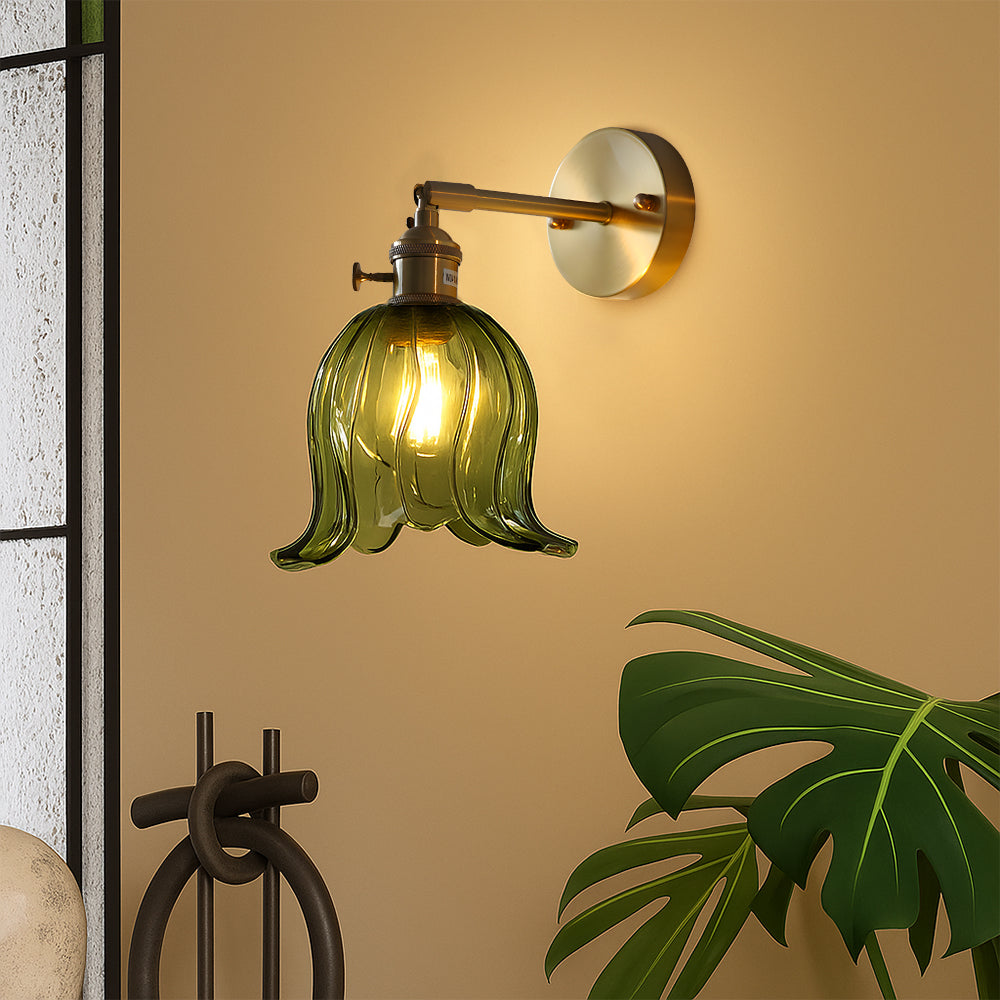 Glass Wall Lamp with Vintage Floral Design
