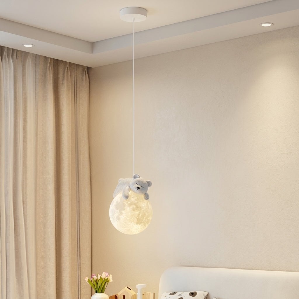 Moon Pendant Light – Adorable Sleep Bear with Warm Glow