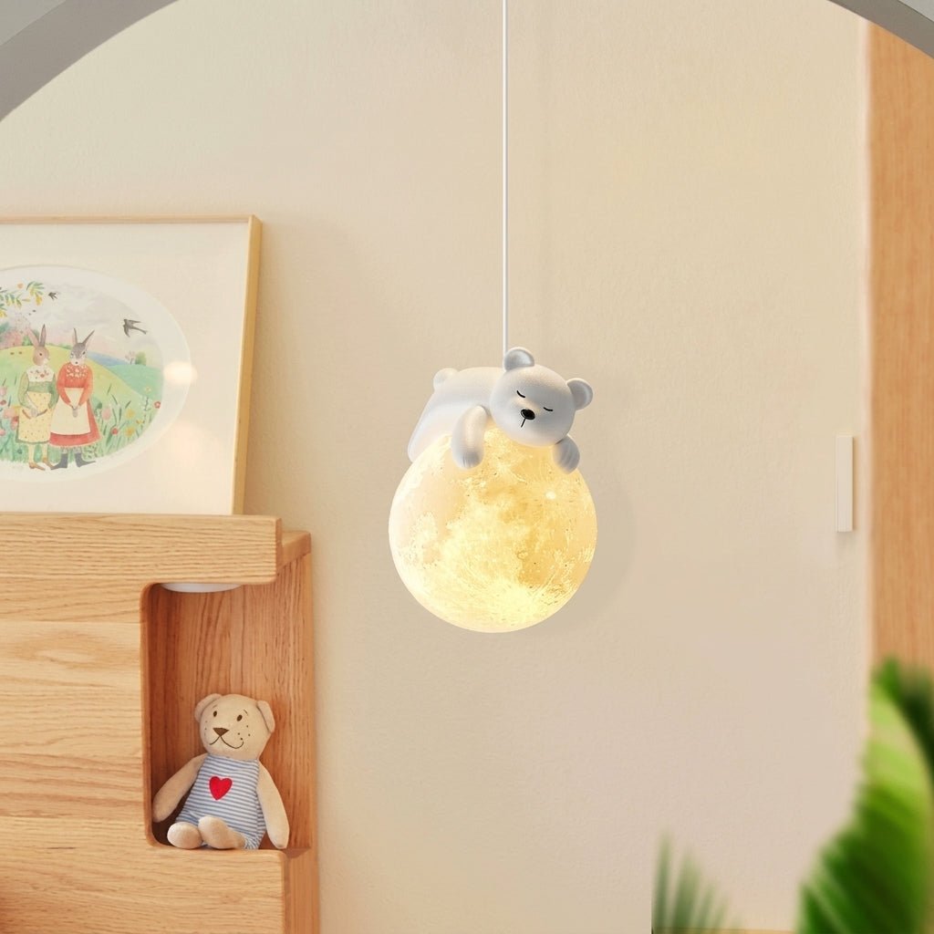 Moon Pendant Light – Adorable Sleep Bear with Warm Glow