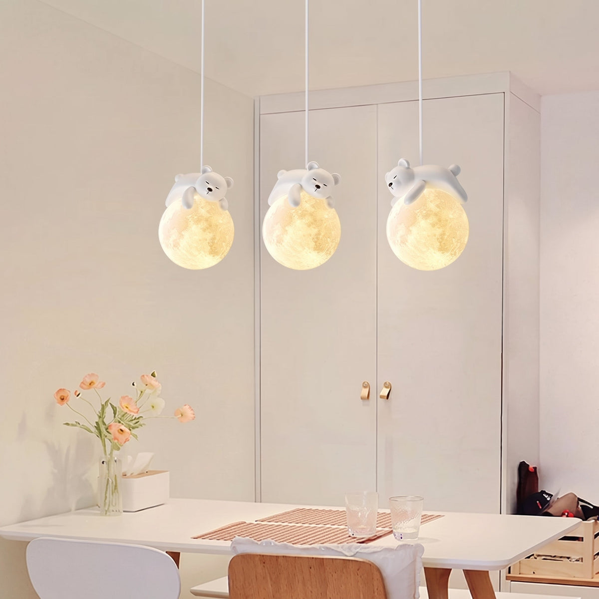 Moon Pendant Light – Adorable Sleep Bear with Warm Glow