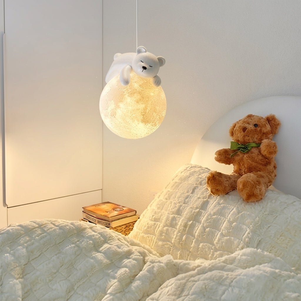 Moon Pendant Light – Adorable Sleep Bear with Warm Glow