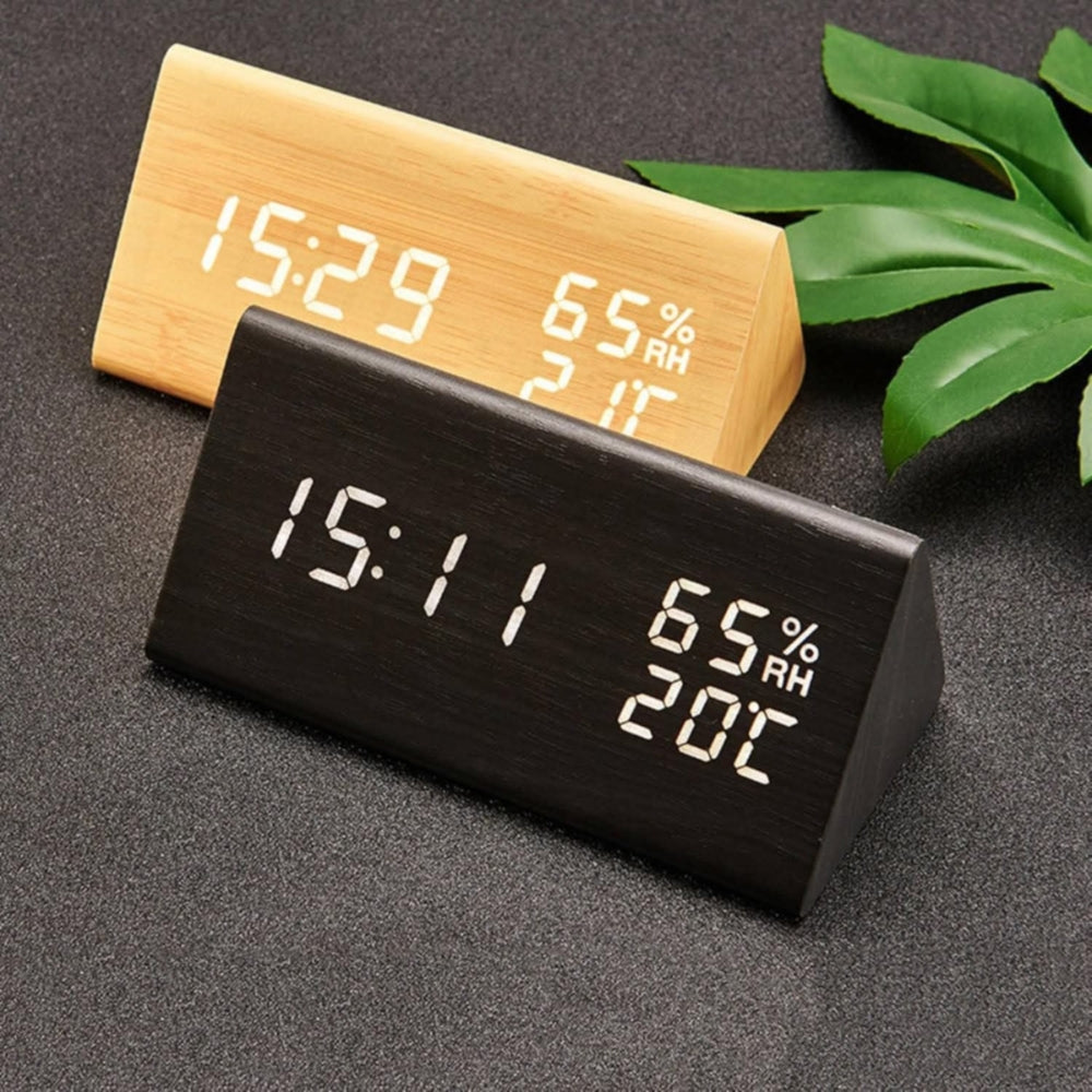 LED Alarm Clock with Wooden Design