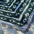 Fringed Edge Blanket Featuring Evil Eye Design in Woven Fabric
