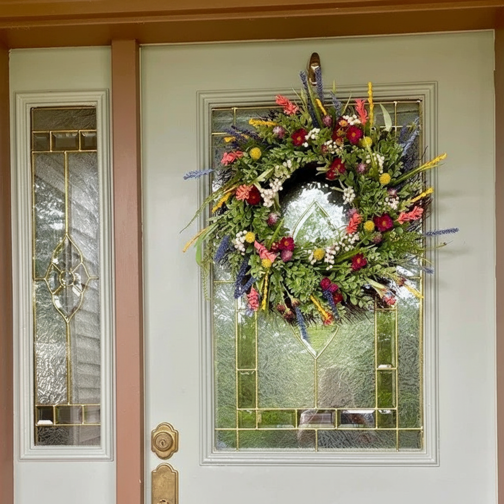 Spring Floral Wreath for Front Door - Seasonal Home Decoration