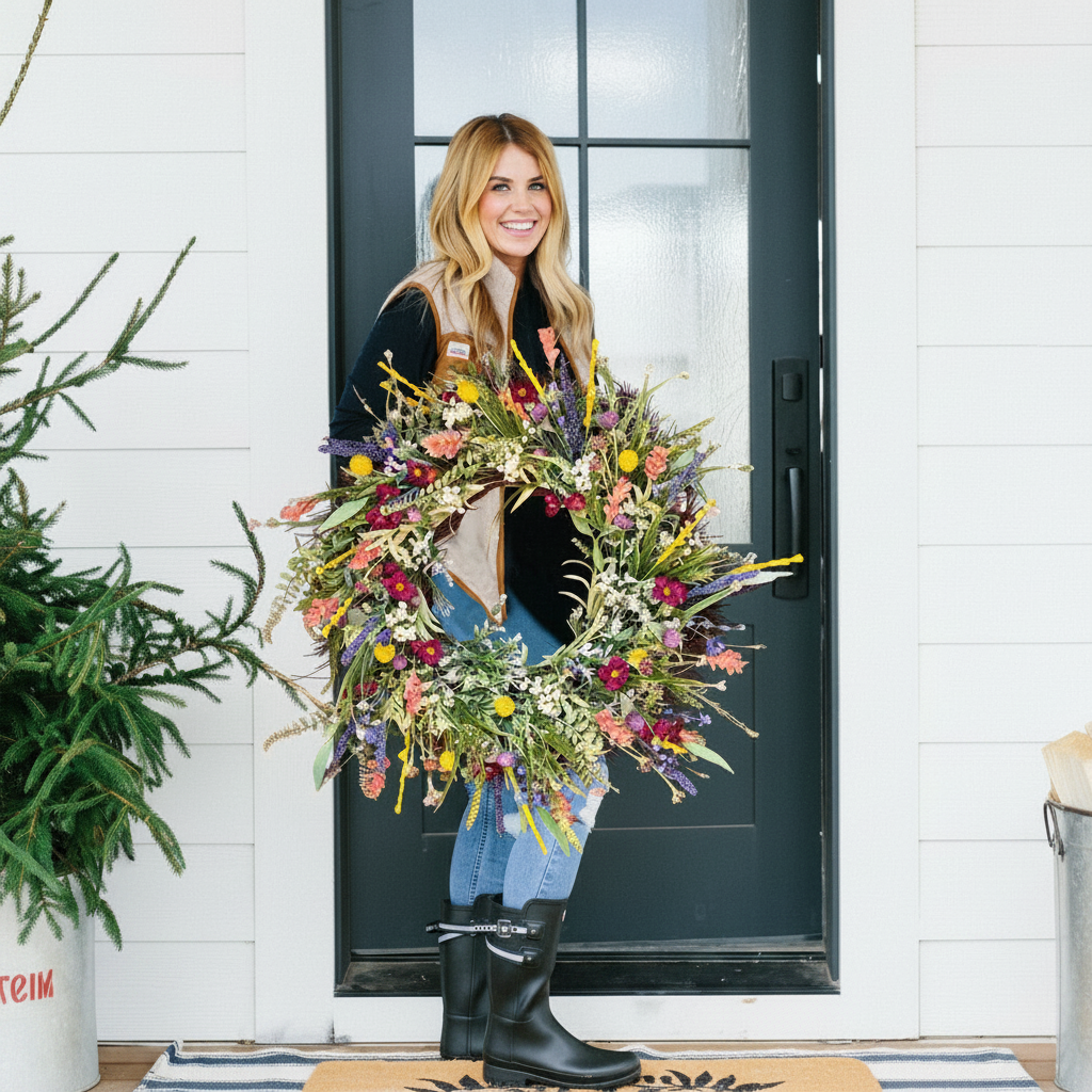Spring Floral Wreath for Front Door - Seasonal Home Decoration
